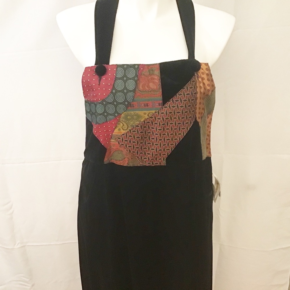 CANVASBACKS I  XL Multi colored black velvet dress - Picture 2 of 9